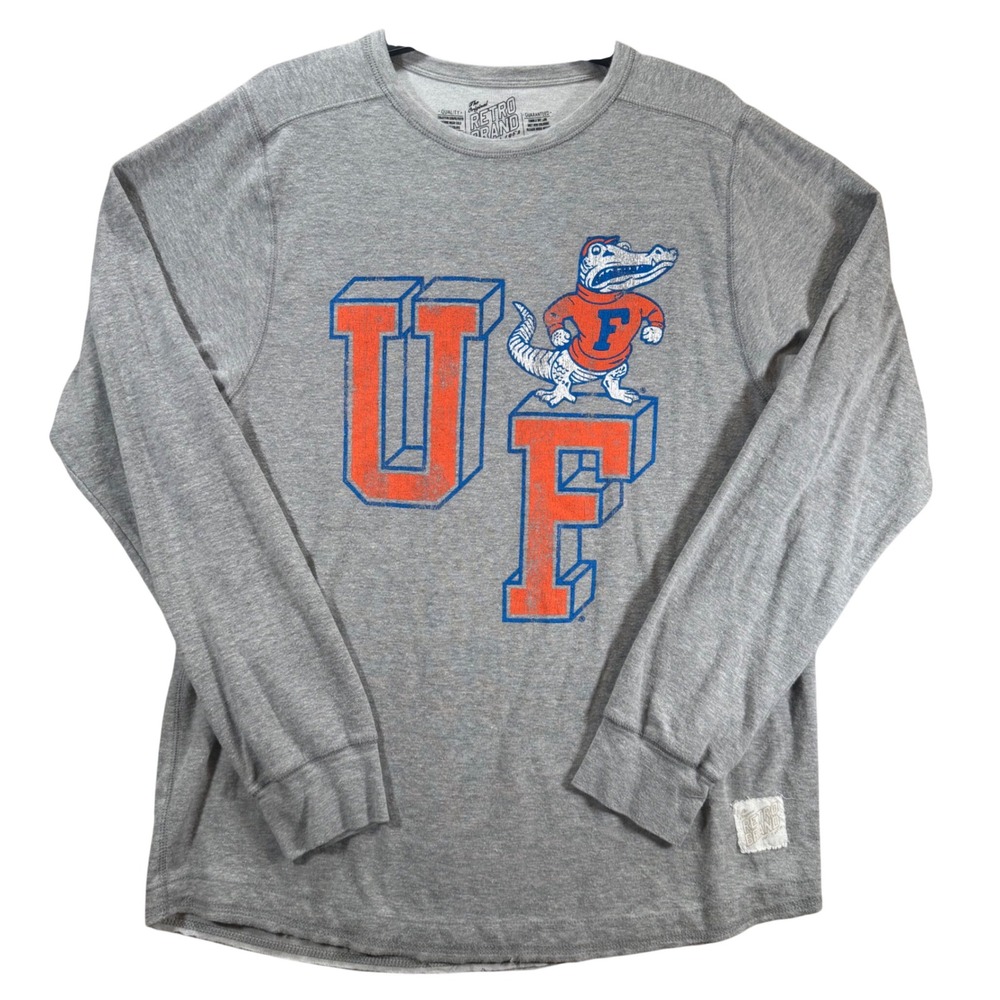 Retro Brand Florida Gators XL Gray Thermal Long Sleeve UF Mascot Shirt RN133326
